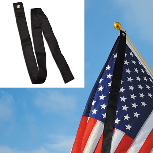 Black mourning streamer for flag