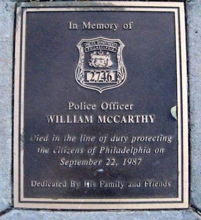 William McCarthy sidewalk memorial plaque
